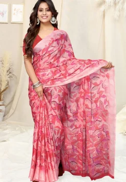 Digital Printed Chiffon Saree in Light Pink
