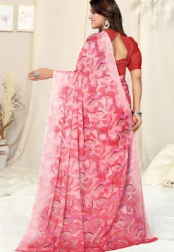 Digital Printed Chiffon Saree in Light Pink
