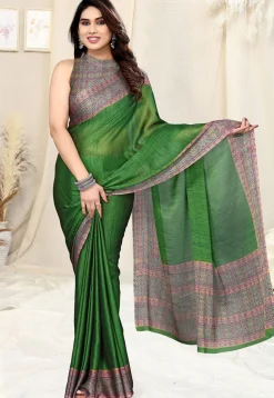 Digital Printed Chiffon Saree in Green