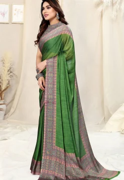 Digital Printed Chiffon Saree in Green