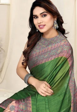 Digital Printed Chiffon Saree in Green