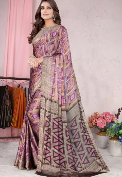 Digital Printed Chiffon Saree in Light Pink