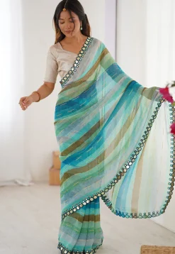Digital Printed Chiffon Saree in Blue