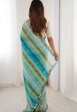 Digital Printed Chiffon Saree in Blue