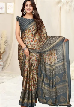 Digital Printed Chiffon Saree in Beige