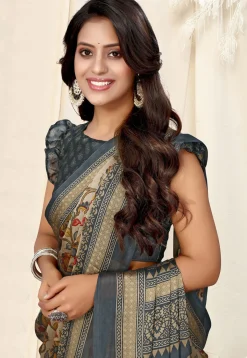 Digital Printed Chiffon Saree in Beige