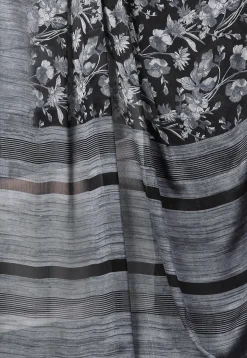 Digital Printed Chiffon Saree in Black and Grey