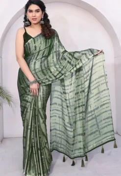 Digital Printed Chiffon Saree in Dusty Green