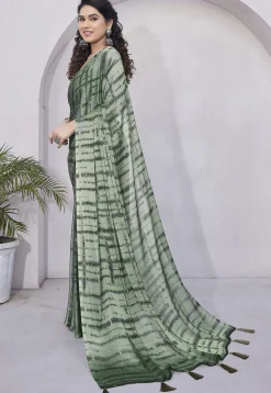 Digital Printed Chiffon Saree in Dusty Green