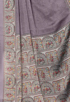Digital Printed Chiffon Saree in Grey