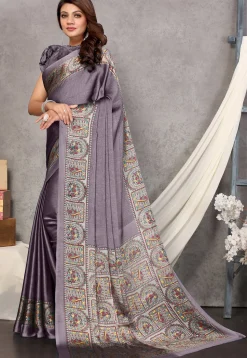 Digital Printed Chiffon Saree in Grey