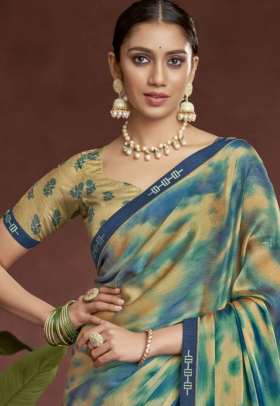Digital Printed Chiffon Saree in Blue