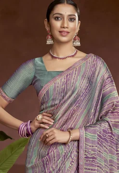 Digital Printed Chiffon Saree in Purple
