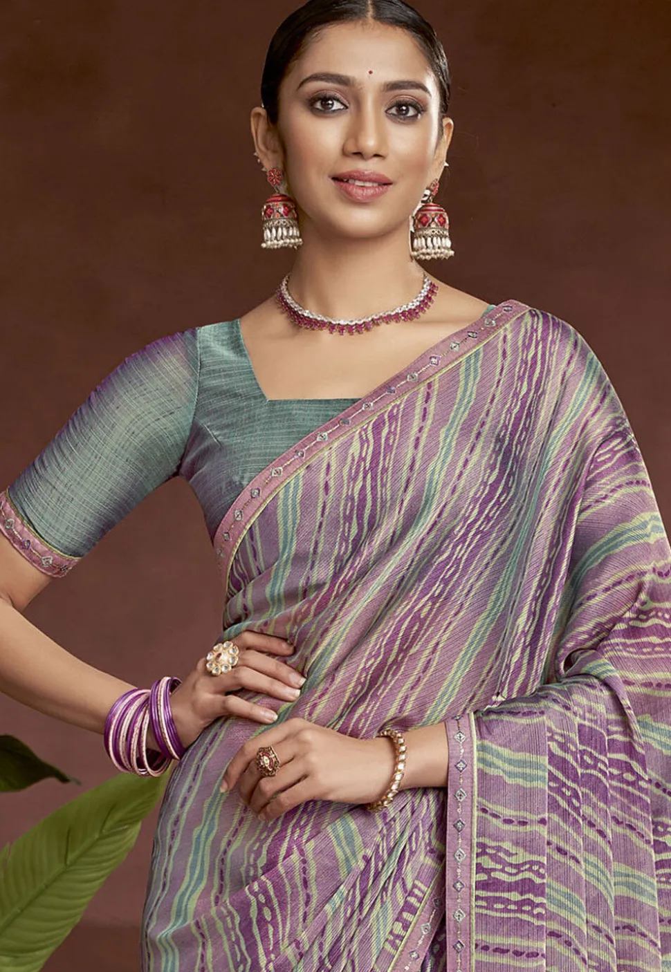 Digital Printed Chiffon Saree in Purple