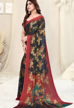 Digital Printed Chiffon Saree in Black