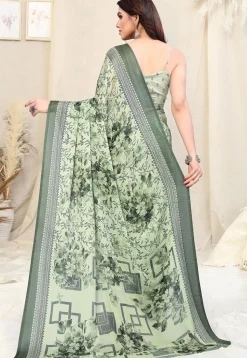 Digital Printed Chiffon Saree in Light Green