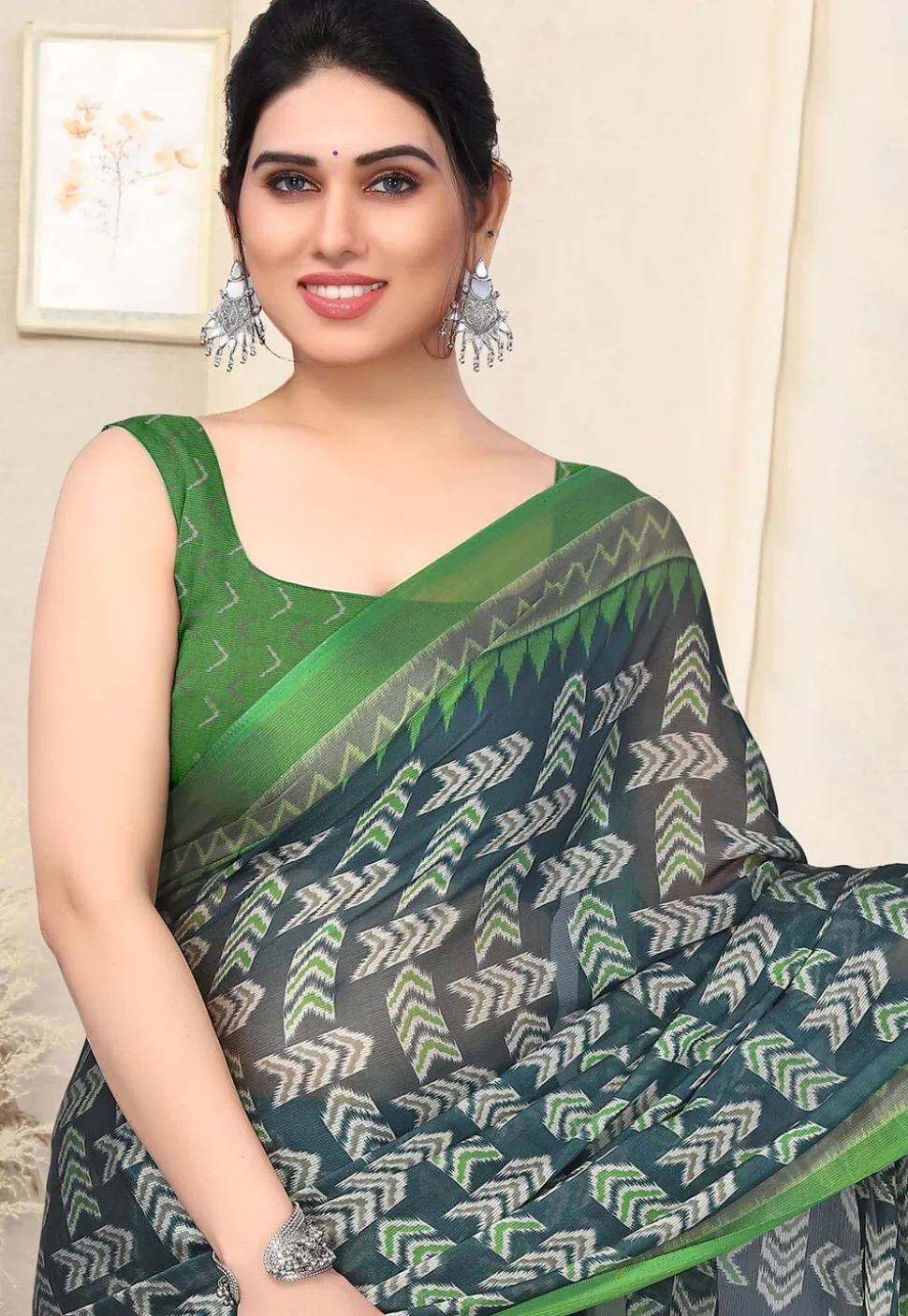 Digital Printed Chiffon Saree in Blue