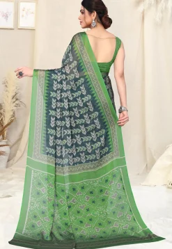 Digital Printed Chiffon Saree in Blue