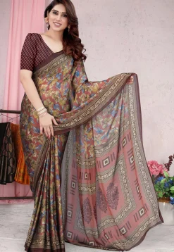 Digital Printed Chiffon Saree in Maroon