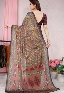 Digital Printed Chiffon Saree in Maroon