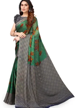 Digital Printed Chiffon Saree in Green