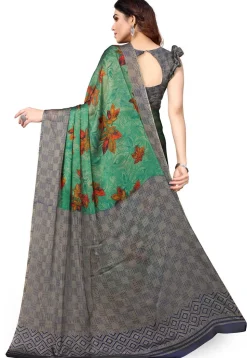 Digital Printed Chiffon Saree in Green