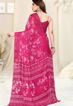 Digital Printed Chiffon Saree in Pink