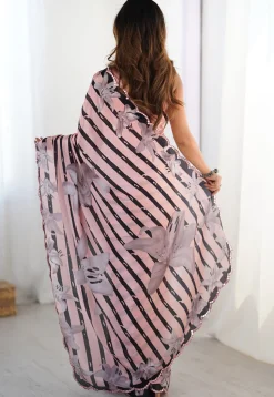 Digital Printed Chinon Chiffon Scalloped Saree in Peach