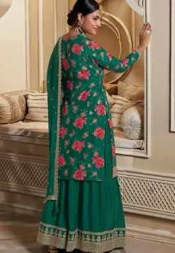 Digital Printed Chinon Chiffon Pakistani Suit in Teal Green