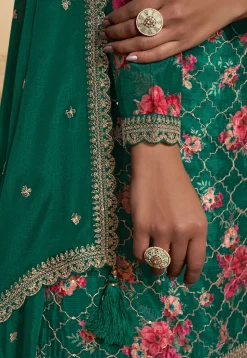 Digital Printed Chinon Chiffon Pakistani Suit in Teal Green