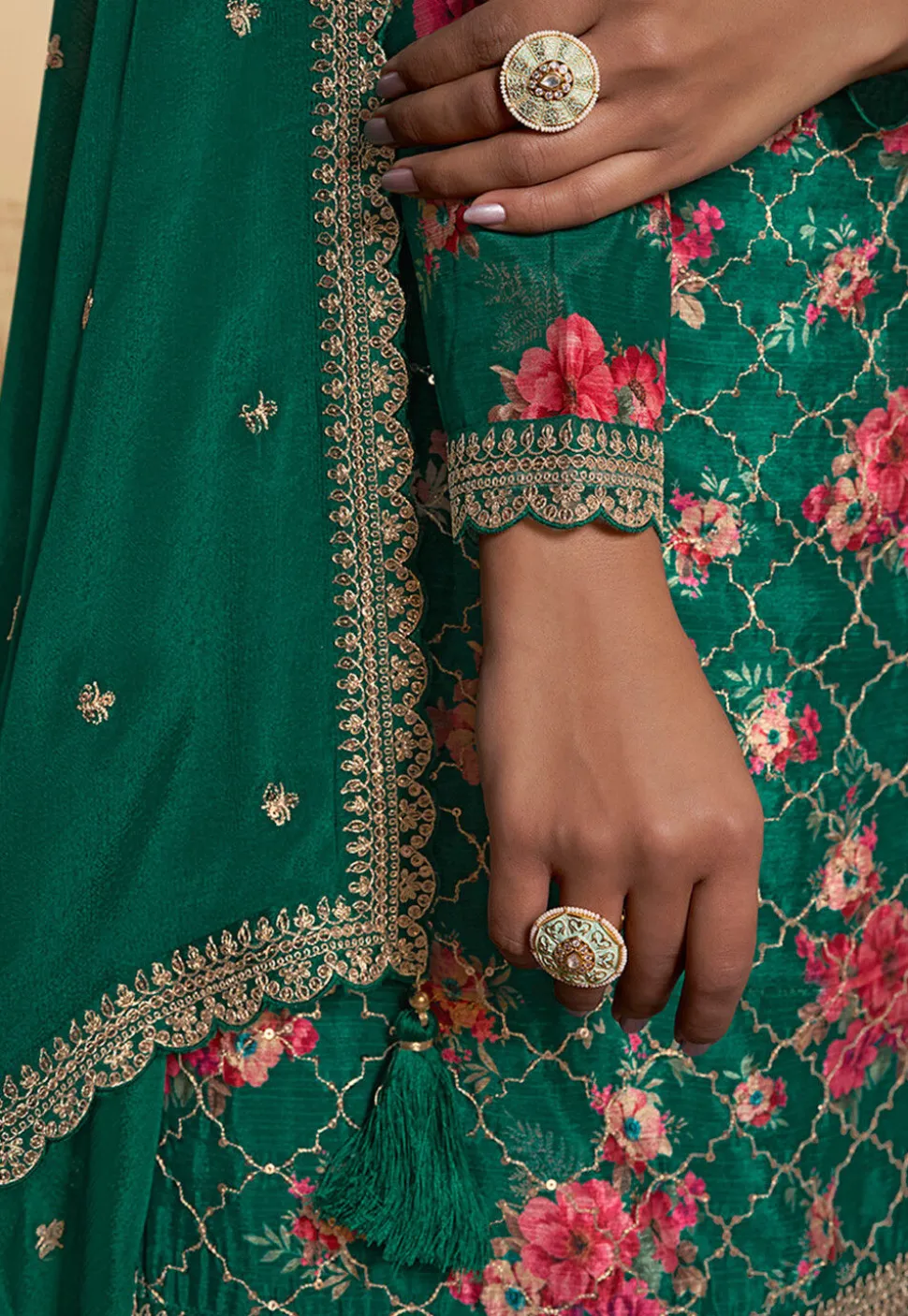 Digital Printed Chinon Chiffon Pakistani Suit in Teal Green