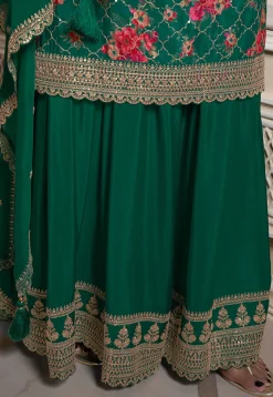 Digital Printed Chinon Chiffon Pakistani Suit in Teal Green
