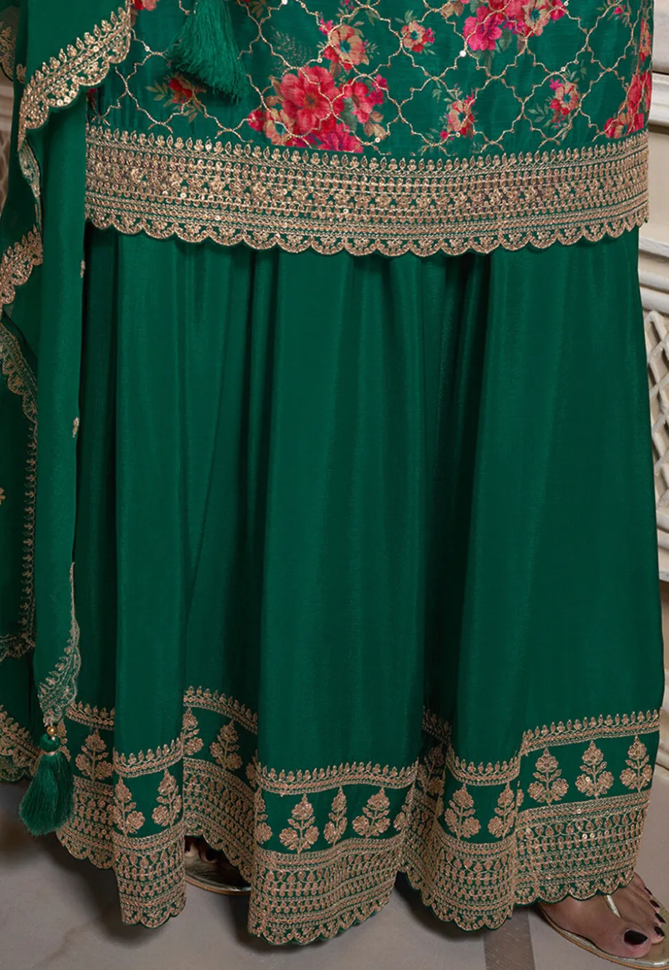 Digital Printed Chinon Chiffon Pakistani Suit in Teal Green