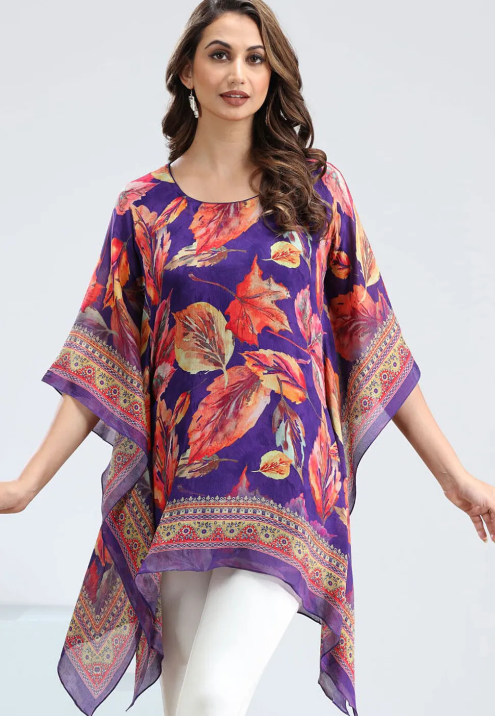Digital Printed Chinon Chiffon Kaftan in Purple
