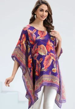 Digital Printed Chinon Chiffon Kaftan in Purple
