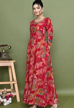 Digital Printed Chinon Chiffon Gown in Fuchsia