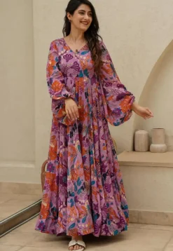 Digital Printed Chinon Chiffon Gown in Pink