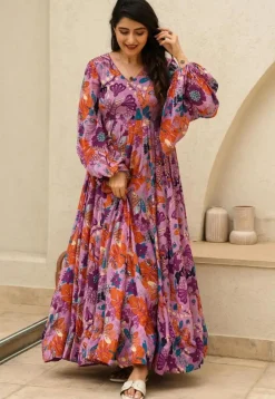 Digital Printed Chinon Chiffon Gown in Pink