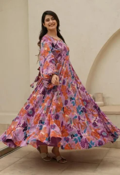 Digital Printed Chinon Chiffon Gown in Pink
