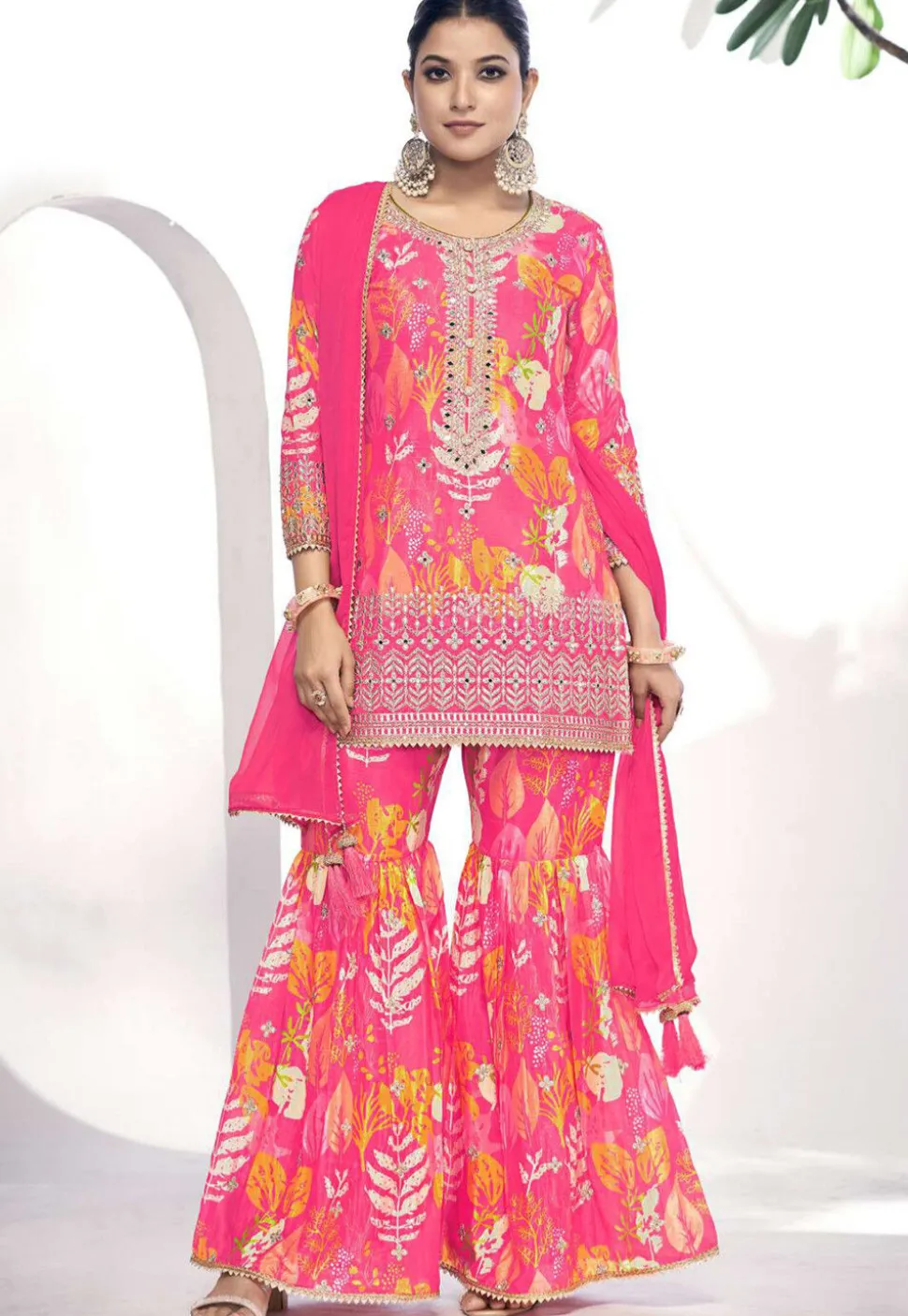 Digital Printed Chinon Chiffon Pakistani Suit in Pink