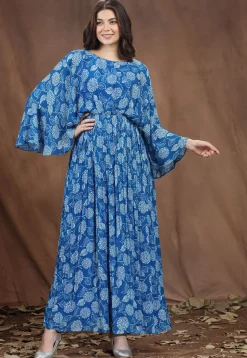 Digital Printed Chinon Chiffon Maxi Dress in Blue