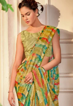 Digital Printed Chinon Chiffon Saree in Multicolor