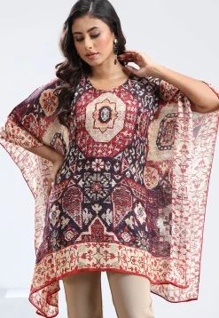 Digital Printed Chinon Chiffon Kaftan in Multicolor
