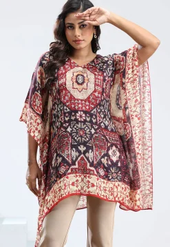 Digital Printed Chinon Chiffon Kaftan in Multicolor