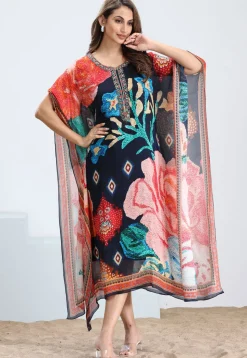 Digital Printed Chinon Chiffon Kaftan in Multicolor