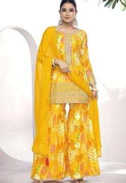 Digital Printed Chinon Chiffon Pakistani Suit in Mustard