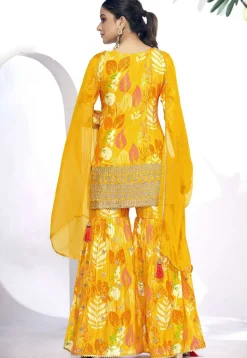 Digital Printed Chinon Chiffon Pakistani Suit in Mustard