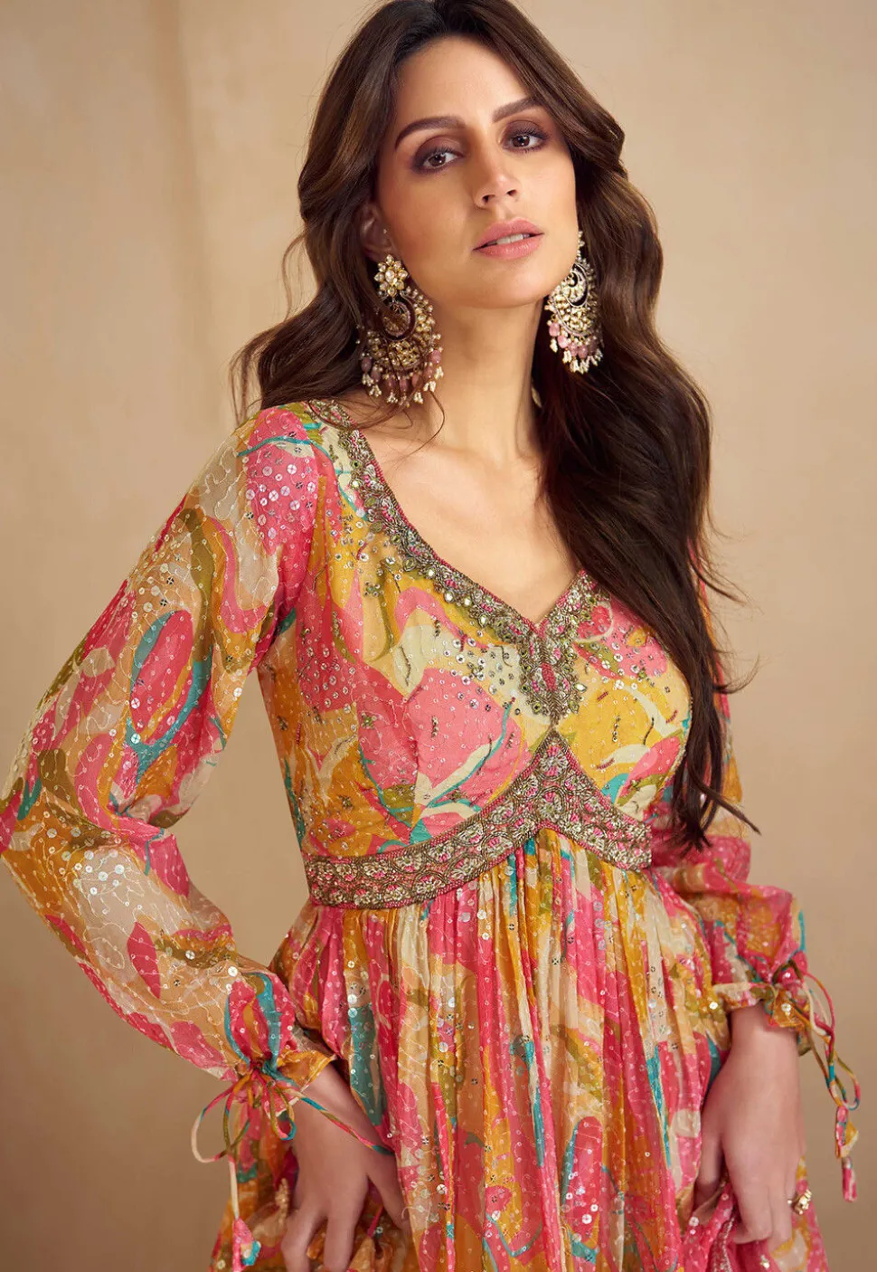 Digital Printed Chinon Chiffon Abaya Style Suit in Multicolor