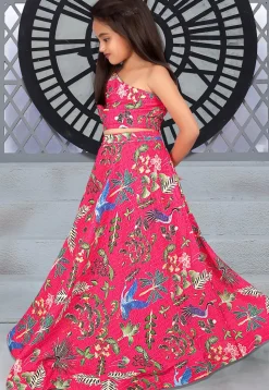 Digital Printed Chinon Chiffon Lehenga in Pink