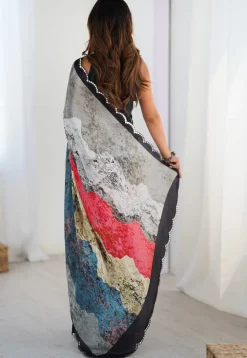 Digital Printed Chinon Crepe Saree in Multicolor